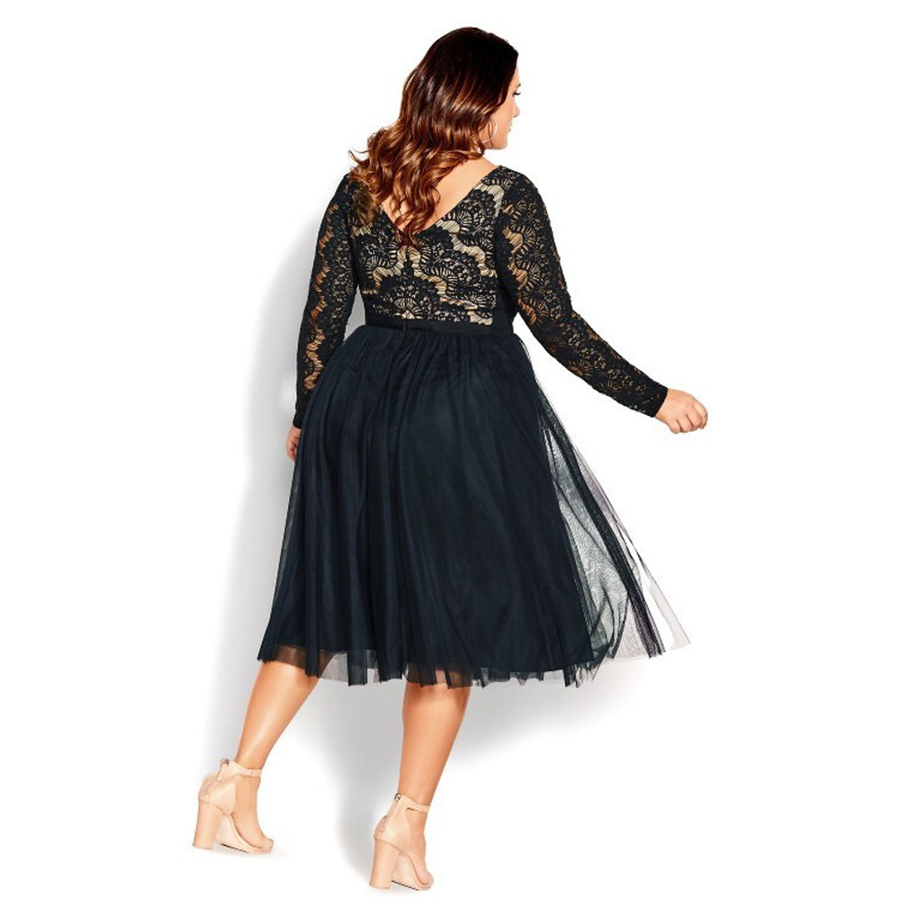 City Chic Rare Beauty Dress Lace Fit & Flare Black A Line Tulle XL Plus Size 22 - Picture 10 of 16